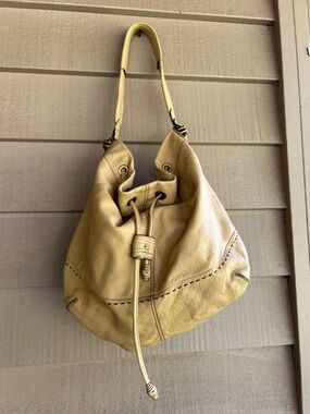 Cole Haan Soft Leather Drawstring Hobo Bag in Light Beige/Tan Roomy and large